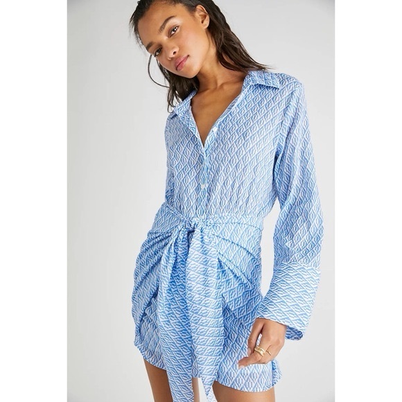 Free People Dresses & Skirts - Free People blue geometric button down dress